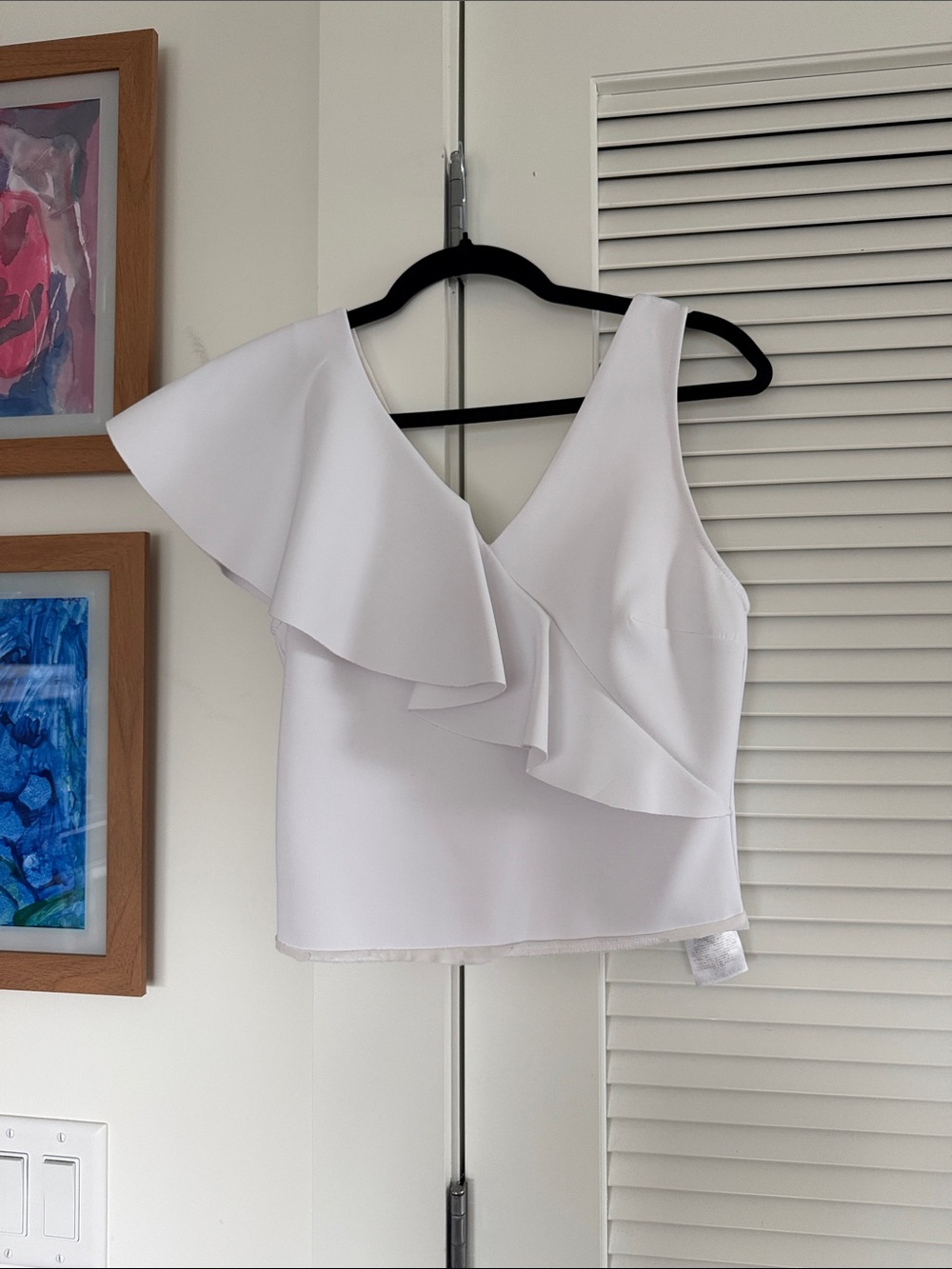 Marciano White One-Shoulder Ruffle Crop Top